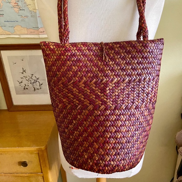 Straw Red and Brown Handbag - Picture 3 of 4